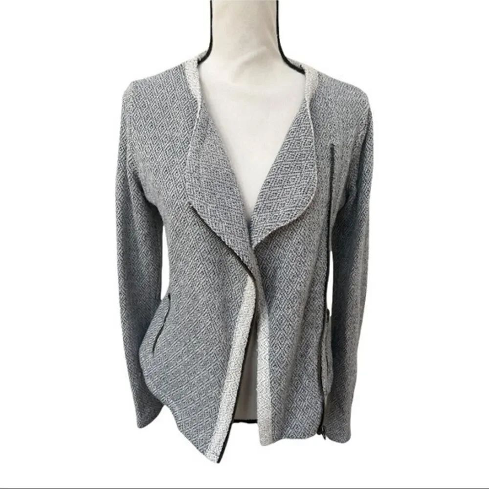 Lucky Brand Jacket Sz Small Moto Style Zip Up Knit Gray Minimalist Boho